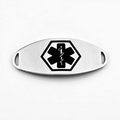 Black Medical Symbol 1 1/2 Inch Stainless Steel Oval ID Tag